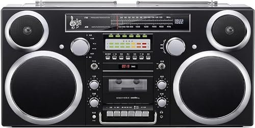 Boombox de radio retro Bluetooth 5.0 con AM/FM, reproductor de cinta/CD, ranuras SD, entrada auxiliar, conector para auriculares, convertir casetes a USB/SD