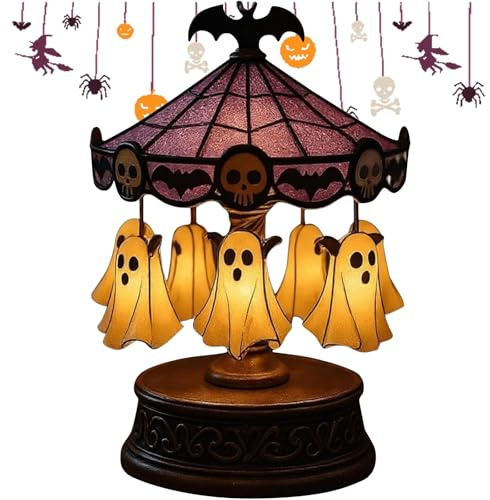 Geisterkarussell-Lichter, Ghost Carousel Lights, Halloween Geisterkarussell-Lampe, Geister-Nachtlicht, Wiederaufladbare Vintage-Karussell-Dekoration für Halloween-Partys oder als Geschenk (1Stück)