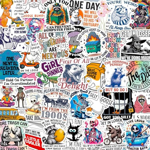 200Pcs Funny Holographic Stickers, Funny Stickers, Waterproof Vinyl Graffiti Decals, Sarcastic Animals Meme Stickers for Laptop Skateboard Bicycle, Teens and Adults