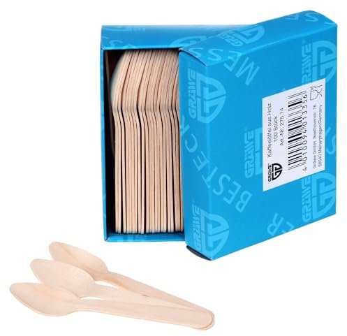 Cubiertos desechables de Gräwe, 100 cucharas pequeñas de madera, aprox. 11 cm, para café y postre
