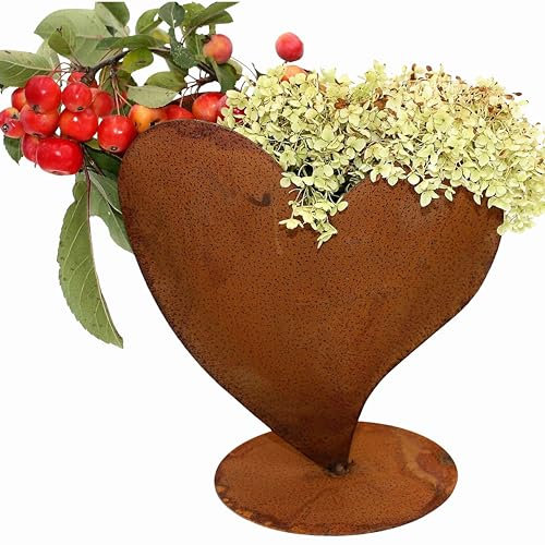 Rostikal Herz 23 cm - Gartendekoration Pflanzherz in Rostoptik - Ideal für Garten und Gartendeko - Wetterfeste Herzform für Ihre Garten Dekoration in Rost