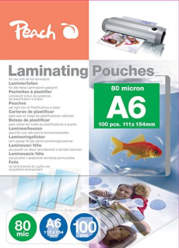Peach Laminierfolien A6 - 80 mic - 100 pouches - glänzend - Premiumqualität für beste Laminierergebnisse - kompatibel mit Geräten aller Markenhersteller - PP580-04