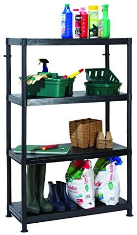 BiGDUG 4 Tiered Black Plastic Shelving Unit | Ideal For Kitchen Garage Storage |