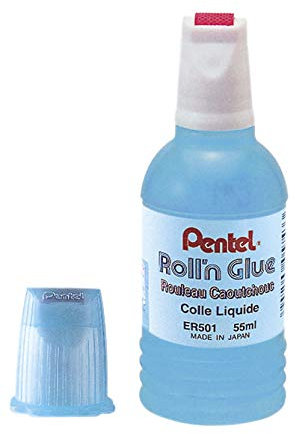 Pentel Inodore Colle liquide rouleau applicateur caoutchouc flacon 55 ml Bleu