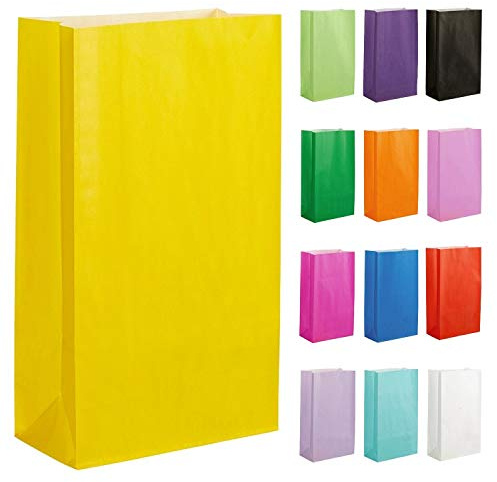 Thepaperbagstore 40 Yellow Paper Party Bags 14x24.5x7cm Gift & Sweet Bags | Strong recyclable kraft paper bags ideal for party favours, sweets, gifts, treats and special events