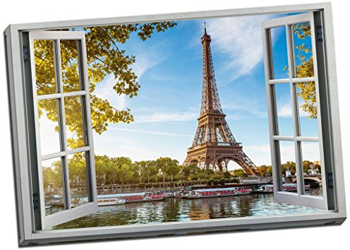 Stampa artistica da parete su tela con effetto finestra 3D di Parigi autunnale, grande, 70 x 50 cm