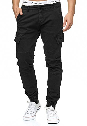 Indicode Herren August Cargohose aus Baumwolle mit 6 Taschen | Cargo Chino Hose f. Männer Black, S
