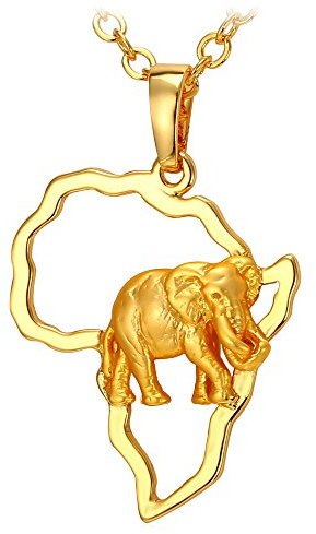 U7 Collier Afrikanische Landkarte Anhänger mit 55cm Rolokette 18k vergoldet Karte von Afrika mit Elefant Kette Damen Herren Modeschmuck