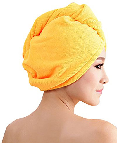 ZiXing Haartrockentuch Haarhandtuch Haar Turban Aufsetzen Einwickeln Zuknöpfen Haarpunzel weich bequem Wasseraufnahme Orange OneSize
