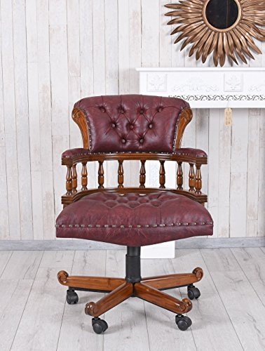 Englischer Chefsessel Bürostuhl Chesterfield Bürosessel Mahagoni Ledersessel Braun mar144 Palazzo Exklusiv