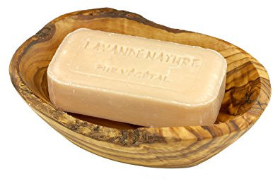 D.O.M.® Seifenschale Rustikal aus Olivenholz mit handgemachter pflanzlicher Seife Lavendel