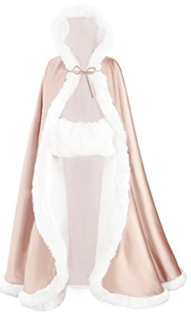 BEAUTELICATE Umhang Damen Mit Kapuze Cape Hochzeit Braut Winter Mit Pelzbesatz in Voller Länge Mehrere Farben FREIER Hand MUFF
