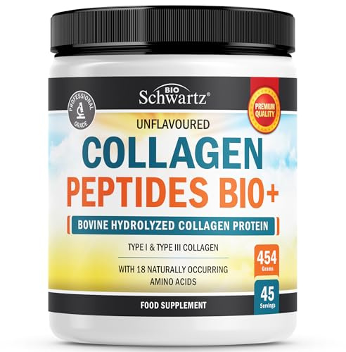 Collagen Peptides Powder Hydrolysed Bovine Collagen Men & Women 45 Servings | Type I & III with Essential Amino Acids for Hair Skin & Nail Support, Unflavoured & Easy to Mix, Grass-Fed, 45 Servings, 454g