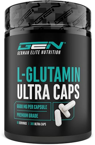 L-Glutamine - 365 Capsules - Dosage extra élevé avec 1100 mg par capsule - 6600 mg par portion journalière - L-Glutamine pure et ultra-fine - Sans additifs indésirables