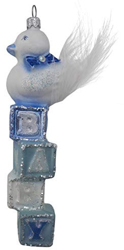 Unbekannt Christbaumschmuck Weihnachtsbaumschmuck Weihnachtsdeko Ente Bauklötze Baby Blau Glas Weihnachten