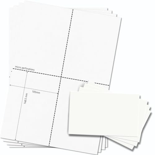 OfficeGear A6-Postkarten [30 Blatt, 120 Stück] – Perforierte, bedruckbare Karten für Lernen, Flyer, Menü, Notizen – 105 × 148 mm – Weiß, A4, 150 g/m² – inkl. Designvorlage
