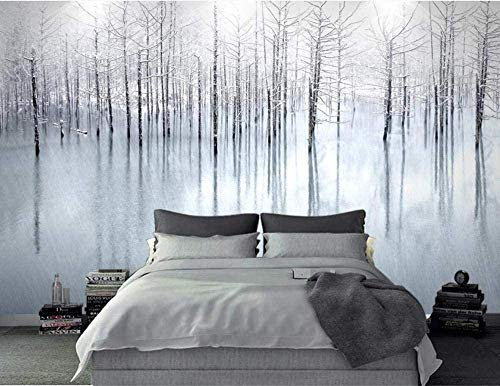 HDEOFR Papier Peint Panoramique 3D Trompe L'Oeil Paysage De Lac De Forêt D'Hiver Auto-Adhésif Wallpaper Photo Mural 300X210cm Chambre Salon Décoration Murale Intissé Toile Poster Stickers Muraux