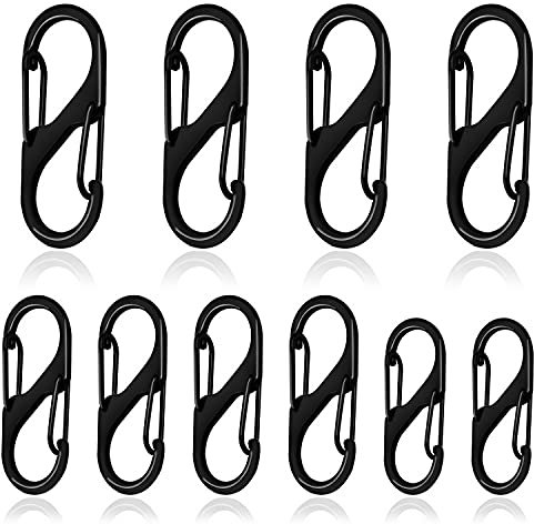 10 Pcs S Small Carabiner Keyring Clip, 3 Sizes Dual Opening Keychain Clip S Ring Locking Carabiner Double Clip Hook for Outdoor Hiking Fishing Camping Traveling
