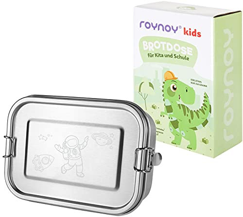 roynoy | Edelstahl Brotdose Kinder | wasserdicht | mit Trennwand | Bento Box Kinder | Frühstücksbox | für Kindergarten Kita Schule (Astronaut)