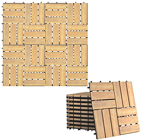 RELAX4LIFE 10 Baldosas para Suelo de Madera de Acacia, Azulejos con Sistema de Drenaje, Baldosas Encajables con Rejilla de Plástico Inferior para Balcón, Terraza y Jardín, 30x30cm (Modelo 1)