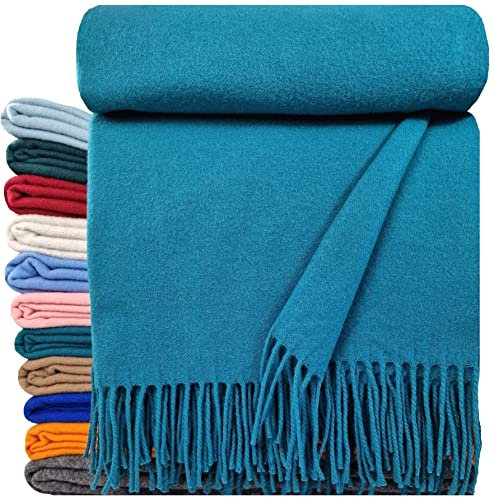 STTS International Merinowolldecke Decke Wolldecke Wohndecke 100% Merinowolle 140 x 200 cm sehr weiches Plaid Kuscheldecke Lugano (Petrol (einfarbig))