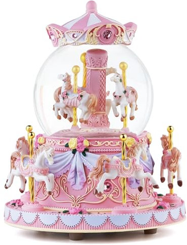 Karussell Schneekugel Spieluhr - Jahrestag Geburtstag Geschenke für Frau Tochter Freundin Mutter Mädchen Valentinstag Merry Go Round mit Lichtern spielt Schloss am Himmel