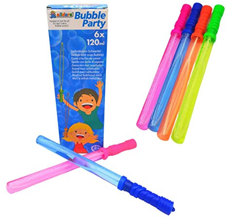 alldoro 60628 Bubble Party Seifenblasen Schwert 6er Set, inkl. 6X 120ml Seifenlauge, für Kinder ab 36 Monaten und Erwachsene, 37 cm bunt