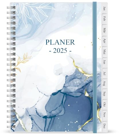 2025 Tagebuch, Januar 2025 - Dezember 2025 Wochenplaner mit Monatsregistern, Gesäßtasche, elastischer Verschluss, Doppeldrahtbindung, einfache Organisation des täglichen Lebens, 14,8×21cm, Blue