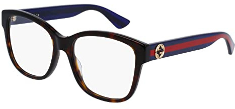 Gucci GG0038ON Dark Havana Blue 54/17/140 Damen-Brillenrahmen, Dunkles Havana/Blau/Rot, Lens-54 Bridge-17 Temple-140