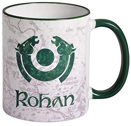 Elbenwald Herr der Ringe Tasse Rohan mit Wappen und Mittelerde Karte Rundumdruck Keramik 320 ml weiß