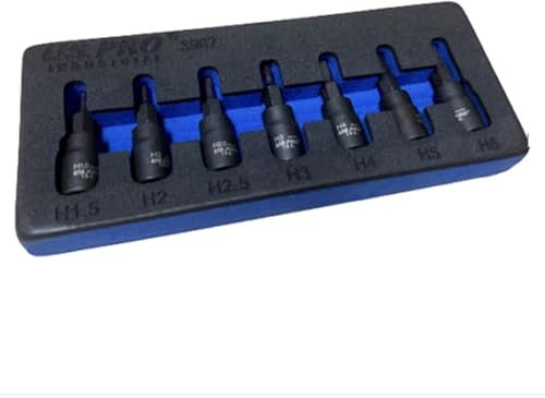 US PRO INDUSTRIAL Impact Hex Allen Key Bit Socket Set Hexagon 1/4''Dr 7-Piece S2 Steel H1.5-H6, (3967)