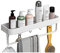Biutimarden Mensola da Doccia Senza Foratura Multifuncional con 5 Ganc e 1 Porta Asciugaman Aluminio Montaggio a Parete Organizer Bagno Mensole Per Bagno e Cucina(30CM Bianco)