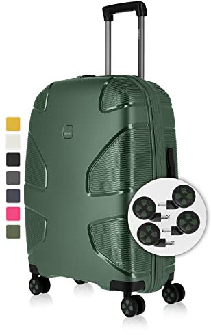 IMPACKT IP1 4-Rad Hartschalenkoffer aus recyceltem Material mit 6 Jahren Garantie; nachhaltiger Reisekoffer mit austauschbaren klick-Rollen; 76 cm, 4,3 kg, 106 Liter