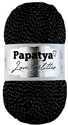 Double Knitting Yarn with Glitter/Lurex/Twinkle/Sparkle-Papatya Love Glitter Shade 2000 Black