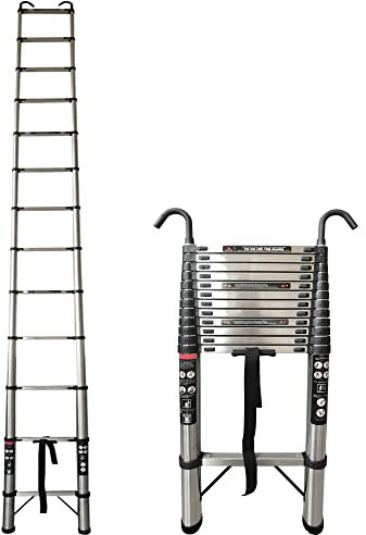 5M Teleskopleiter mit Haken, Mehrzweckleiter βEdelstahl, 150 kg/330 Pfund Belastbarkeit, Ausziehbar Aluleiter, Ausziehleiter Mehrzweckleiter fΓΌr Dachboden/Kletterdach, EN131-zertifizierte