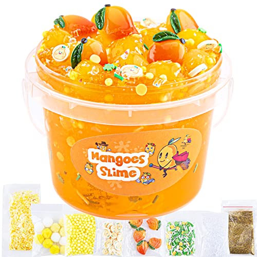 Clear Slime,10,2oz Mango Jelly Cube Glimmer Fluffy Schleim für Kinder, Kinderpartygeschenk, Geburtstag, Ostern, Weihnachten, Neujahr, Geschenk für Mädchen und Jungen im Alter von 6, 7, 8, 9, 10 Jahren