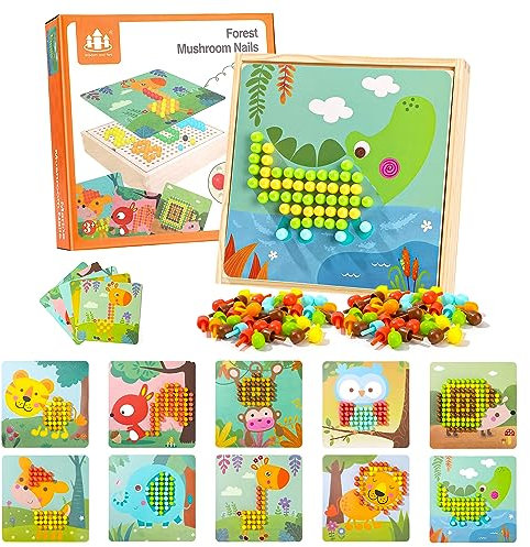 Wisplye Mosaik Steckspiel für Kinder ab 2 3 4 5 Jahre, Farbe Matching Mosaik-Steckplatte, Steckmosaik mit 240 Steckperlen und 10 Bunten, Kreatives Pädagogisches Lernspielzeug für Jungen Mädchen