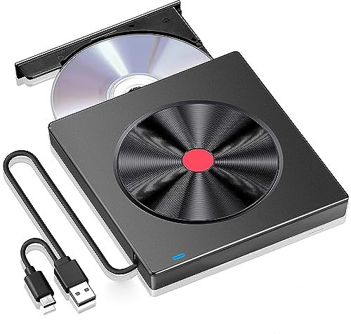 XUJAIOLQP External CD Drive, DVD Drive CD/DVD +/-RW ROM Burner, USB 3.0 TypeC CD Reader Rewriter, Portable Slim DVD Player for Laptop Mac Macbook Pro Air PC A-pple iMac Windows