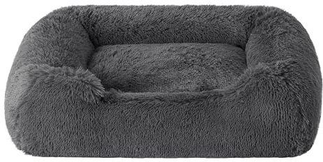 BEDSURE Hundebett flauschig mittelgroße Hunde - 76x61x18cm Hundebett waschbar für mittlere Hunde, quadratisches kuschelbett mit weich Rand und Rutschfester Boden, grau