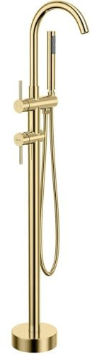 Rea Rubinetto Vasca Lungo Ortis Gold Miscelatore Vasca con Doccetta in Ottone per Bagno Caldo e Freddo Orientabile (Oro)
