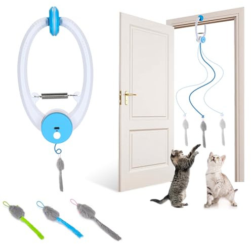 PETTOM Cat Toys Interactive for Indoor Cats, Smart USB Rechargeable Door Hanging Automatic Retractable Cat Enrichment Toys, Teaser Electronic Self Play Cat String Mouse Toys Hunting Exercising