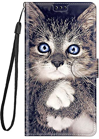 Adolasx Kompatibel für Samsung Galaxy S24 5G Hülle Leder mit Band Motiv Kartenfach Silikon Klappbar Flip Tier Hüllen [Magnetisch] Handyhülle Bumper PU Cover Case - Katze 1