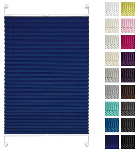 Rettika Plissee ohne Bohren, Plissee klemmfix, Marine, Breite: 90 cm, Höhe: 120 cm, Fensterrollo Sonnenschutz, Plisseerollo innen, Rollo für Fenster ohne Bohren