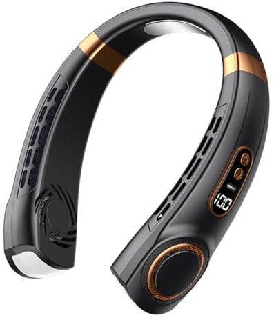 Ventilateur de cou portable rechargeable sans pales avec 7 couleurs de lumière, 5 vitesses, refroidissement à 360 °, ventilateur personnel gratuit pour homme, femme, maison, bureau, voyage, extérieur