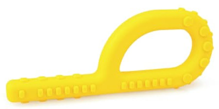 ARK® Grabber Standard in glatt oder texturiert mit einfacher Handhabung für Kinder durch Schlaufenform inkl. ATC Pflegeanleitung - Kiefermotorik, Beißblock, Kauen, Zahnen (weich - gelb, texturiert)