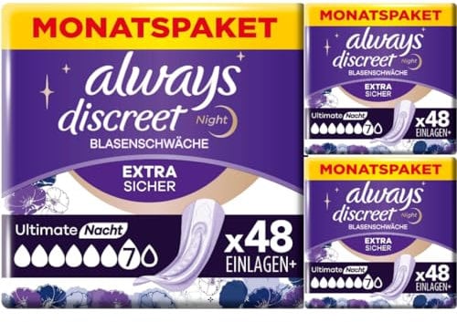 Discreet Ultimate Nacht Inkontinenzeinlagen für Frauen Monatspaket 48 STÜCK x 3 Packungen