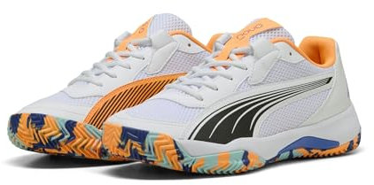 PUMA Nova Court, Zapatos de Tenis Unisex Adulto, White Black-Vivid Blue-Heat Fire, 42 EU