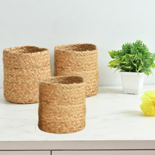 Kalakriti (3-Pack, 6 Height, Jute Basket for Holding Sustainable Woven Rope for Indoor Decor | Outdoor | Modern Style Decor | Natural Jute | Multipurpose Planters