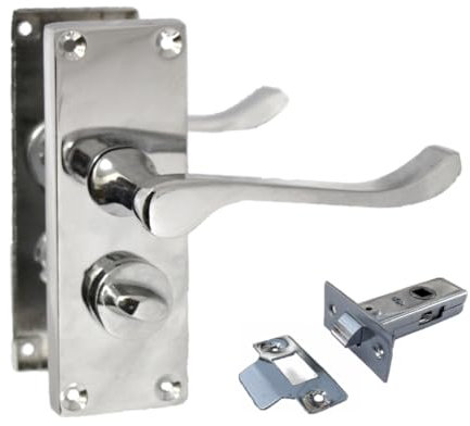 Door Handles, Door Handles Internal for Interior Doors, Internal Door Handle Sets - Victorian Scroll Polished Chrome Lever Door Latch Handles - Chrome Door Handles Set (Privacy Lock) - 2Pcs