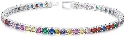 GW Tennisarmband Armband für Damen und Teenager Mädchen Bunten Armkette Schmuck Geschenke für Frauen Geburtstag Beste Freundin Mutter Tochter Armbänder Glitzer (Weißgold Plattiert 19.05cm)